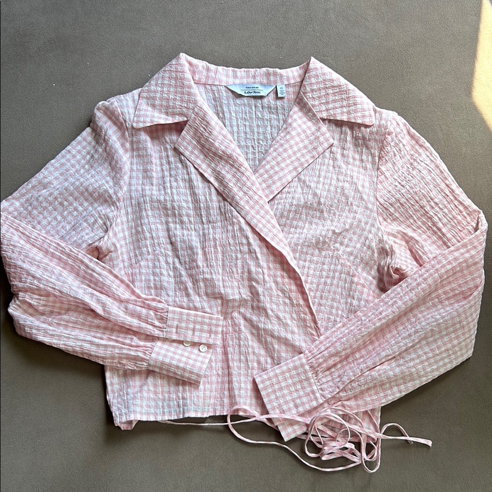 & Other Stories - Pink Gingham Wrap Blouse- Sz 8
